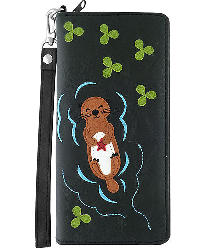 Sea otter with Starfish Applique Vegan Leather Wristlet Wallet by Lavishy