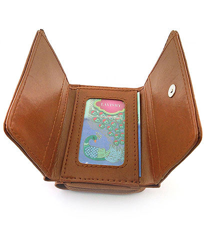 Deer with Cherry Applique Small Vegan Leather Trifold Wallet by Lavishy