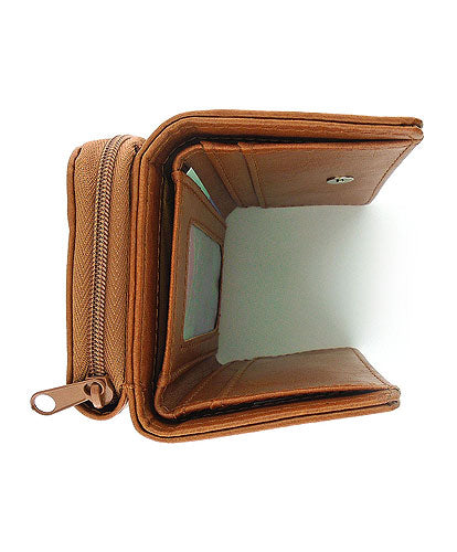 Deer with Cherry Applique Small Vegan Leather Trifold Wallet by Lavishy