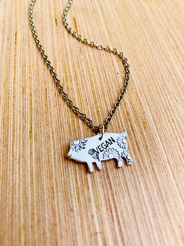 Sunflower Vegan Pig Necklace by Christy Robinson Designs