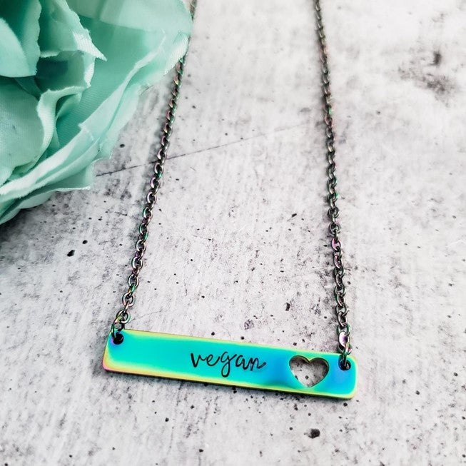 Vegan Rainbow Stainless Steel Bar Necklace by Salt and Sparkle