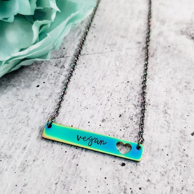 Vegan Rainbow Stainless Steel Bar Necklace by Salt and Sparkle