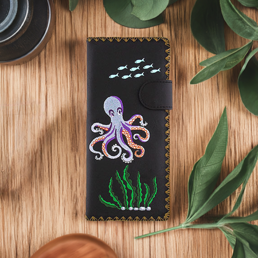 Cheeky Octopus Vegan Embroidered Wallet by Lavishy