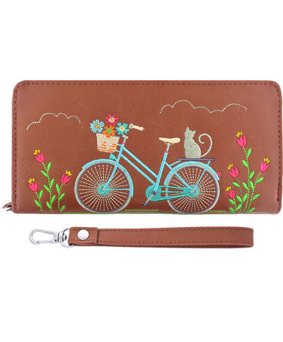 Cat on Bicycle Embroidered Wristlet Wallet by Lavishy - Compassionate Closet