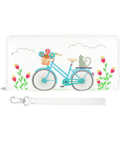 Cat on Bicycle Embroidered Wristlet Wallet by Lavishy - Compassionate Closet