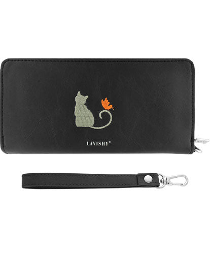 Cat on Bicycle Embroidered Wristlet Wallet by Lavishy - Compassionate Closet