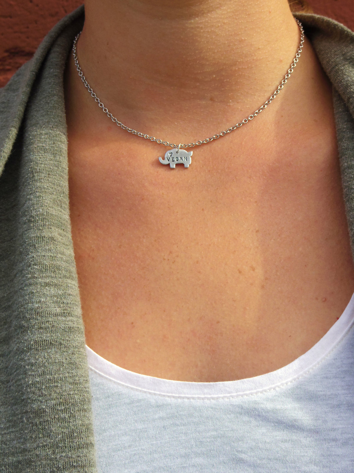 Mini Vegan Elephant w Heart Necklace by Christy Robinson Designs - Compassionate Closet