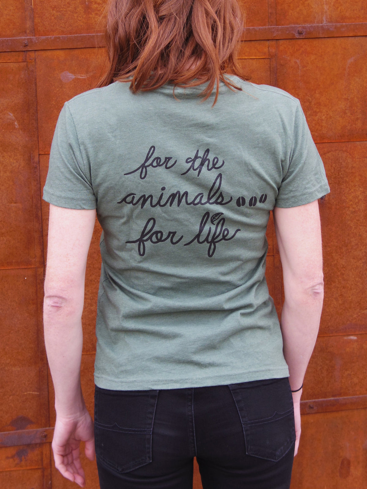 VEGAN FOR LIFE/ANIMALS COW Women&#39;s T-shirt by Compassionate Closet - Compassionate Closet