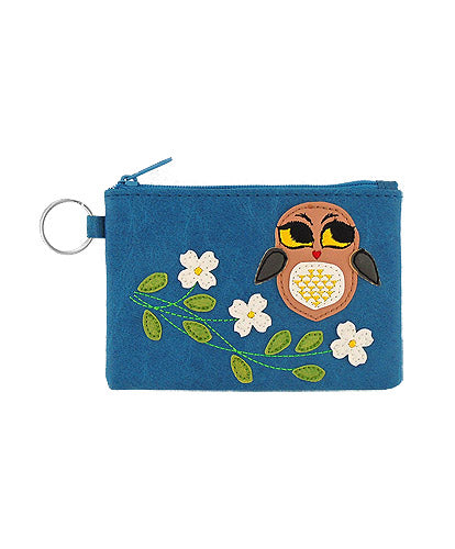 Owl Applique Vegan Leather Keyring Coin Purse by Lavishy - Compassionate Closet
