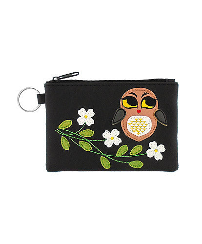 Owl Applique Vegan Leather Keyring Coin Purse by Lavishy - Compassionate Closet