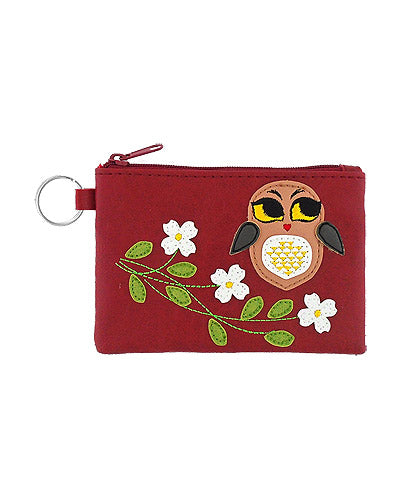 Owl Applique Vegan Leather Keyring Coin Purse by Lavishy - Compassionate Closet