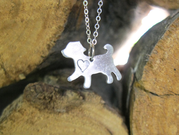 Mini Dog with Heart Recycled Aluminum Necklace by Christy Robinson Designs