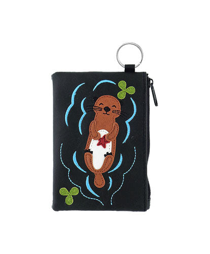 Sea Otter with Starfish Applique Vegan Leather Keyring Coin Purse by Lavishy - Compassionate Closet