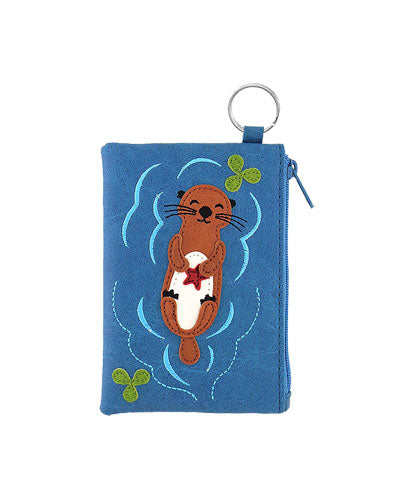 Sea Otter with Starfish Applique Vegan Leather Keyring Coin Purse by Lavishy - Compassionate Closet