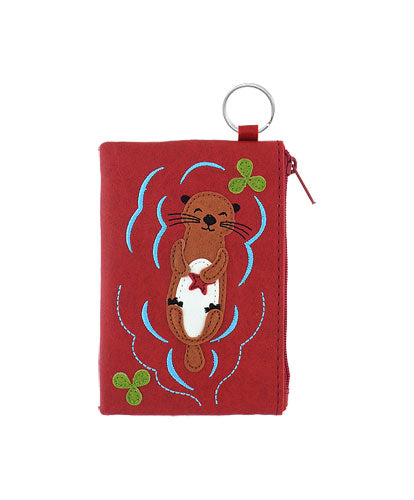 Sea Otter with Starfish Applique Vegan Leather Keyring Coin Purse by Lavishy - Compassionate Closet