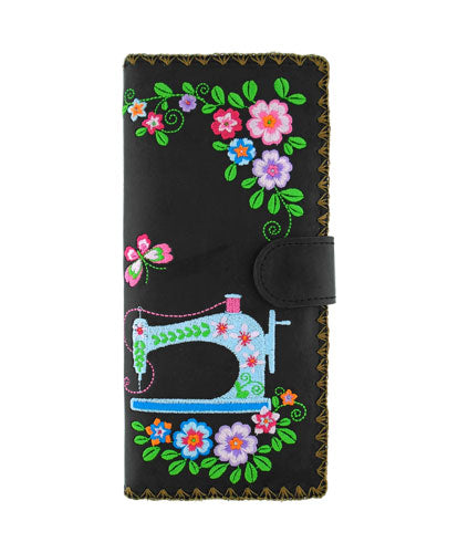 Sewing Machine Embroidered Vegan Leather Wallet by Lavishy - Compassionate Closet