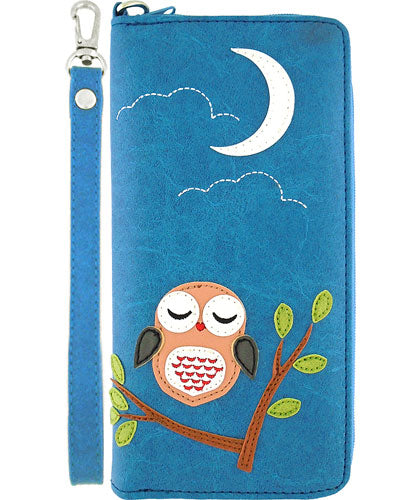Sleepy Owl Vegan Leather Wristlet Wallet by Lavishy - Compassionate Closet