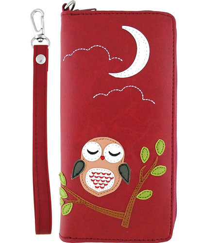 Sleepy Owl Vegan Leather Wristlet Wallet by Lavishy - Compassionate Closet