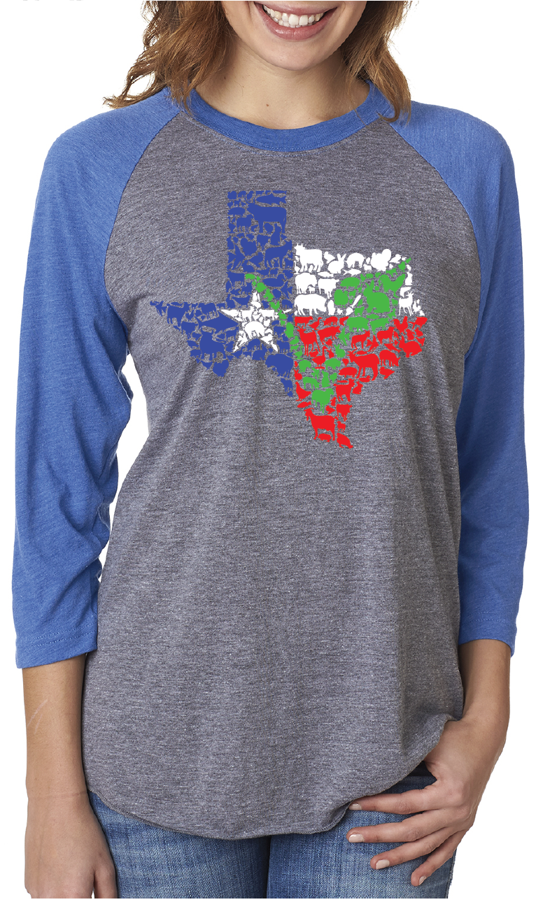Texas Vegan Animal Flag Unisex Raglan Shirt by Compassionate Closet - Compassionate Closet