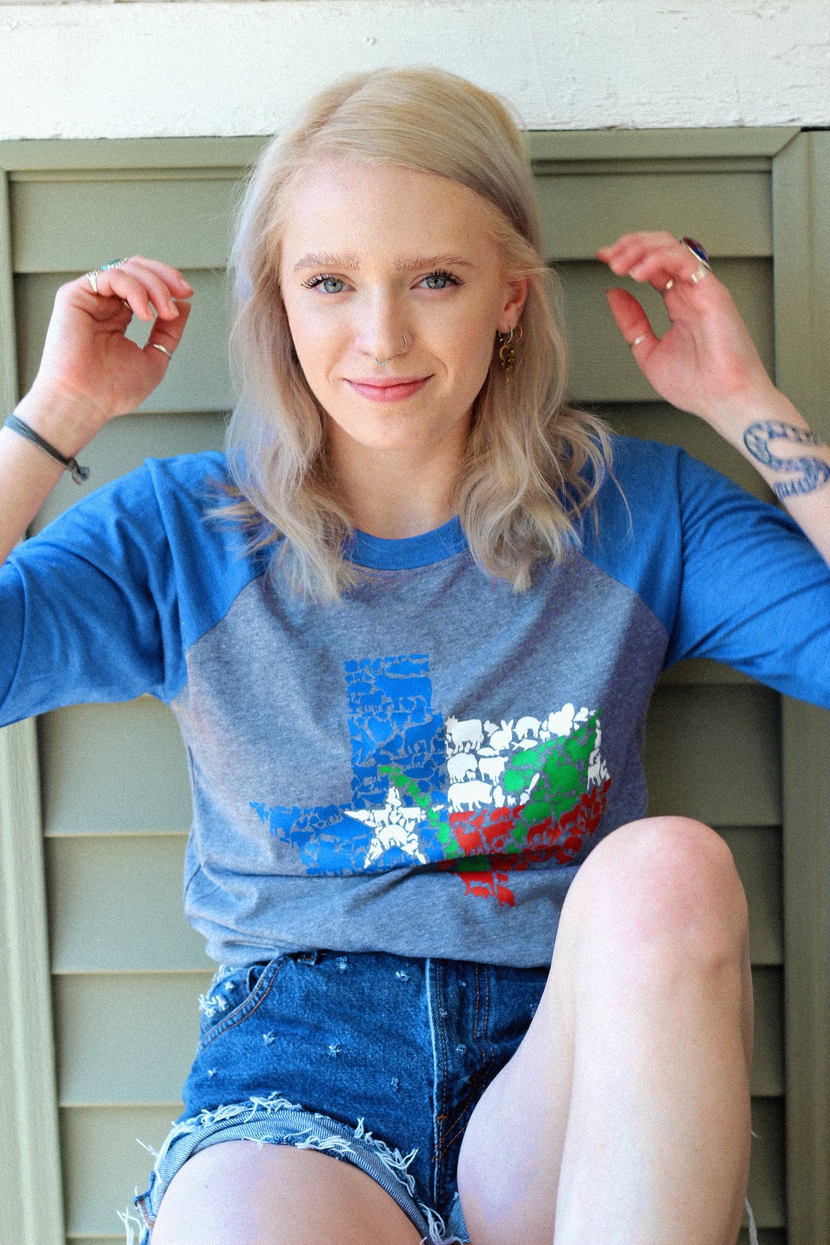 Texas Vegan Animal Flag Unisex Raglan Shirt by Compassionate Closet - Compassionate Closet