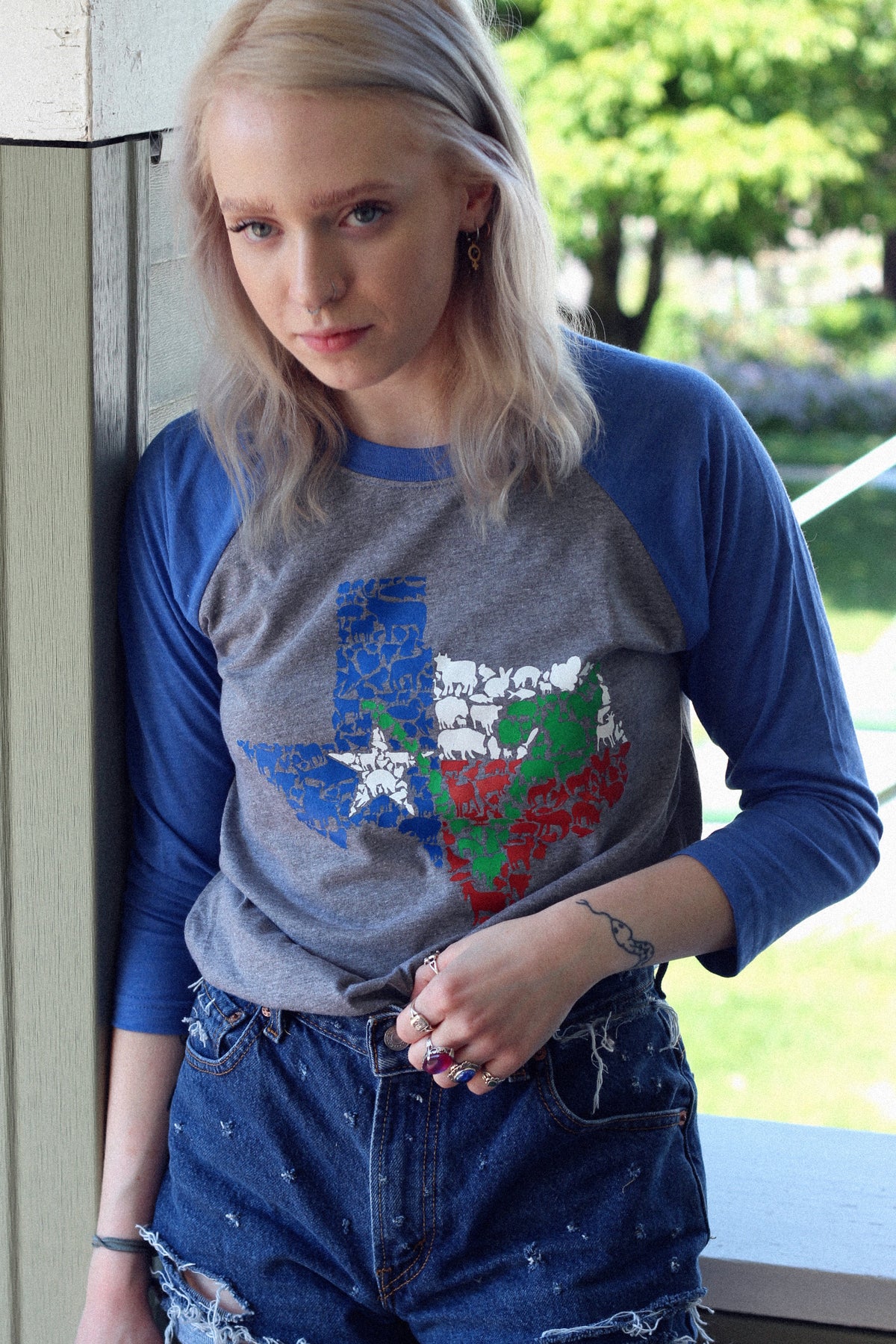 Texas Vegan Animal Flag Unisex Raglan Shirt by Compassionate Closet - Compassionate Closet
