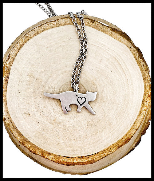 Mini Cat with Heart Necklace by Christy Robinson Designs