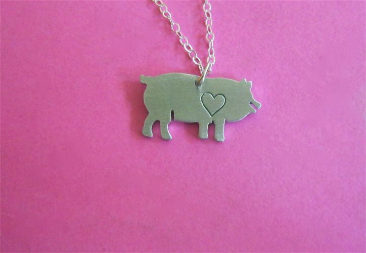 Mini Pig with Heart Necklace by Christy Robinson Designs - Compassionate Closet