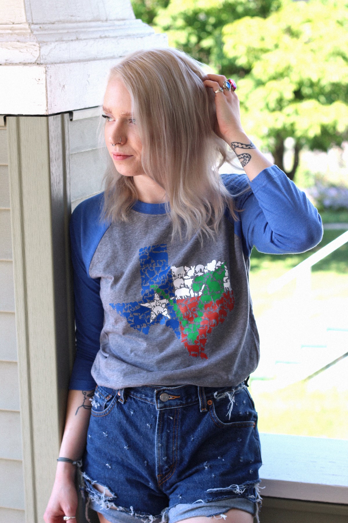 Texas Vegan Animal Flag Unisex Raglan Shirt by Compassionate Closet - Compassionate Closet